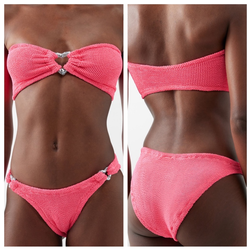 Hunza G Pink Glitter Heart Nicole Crinkle Bikini Set One Size - Picture 3 of 15